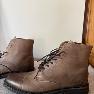 Frye Dark Brown Leather Lace-Up Boots